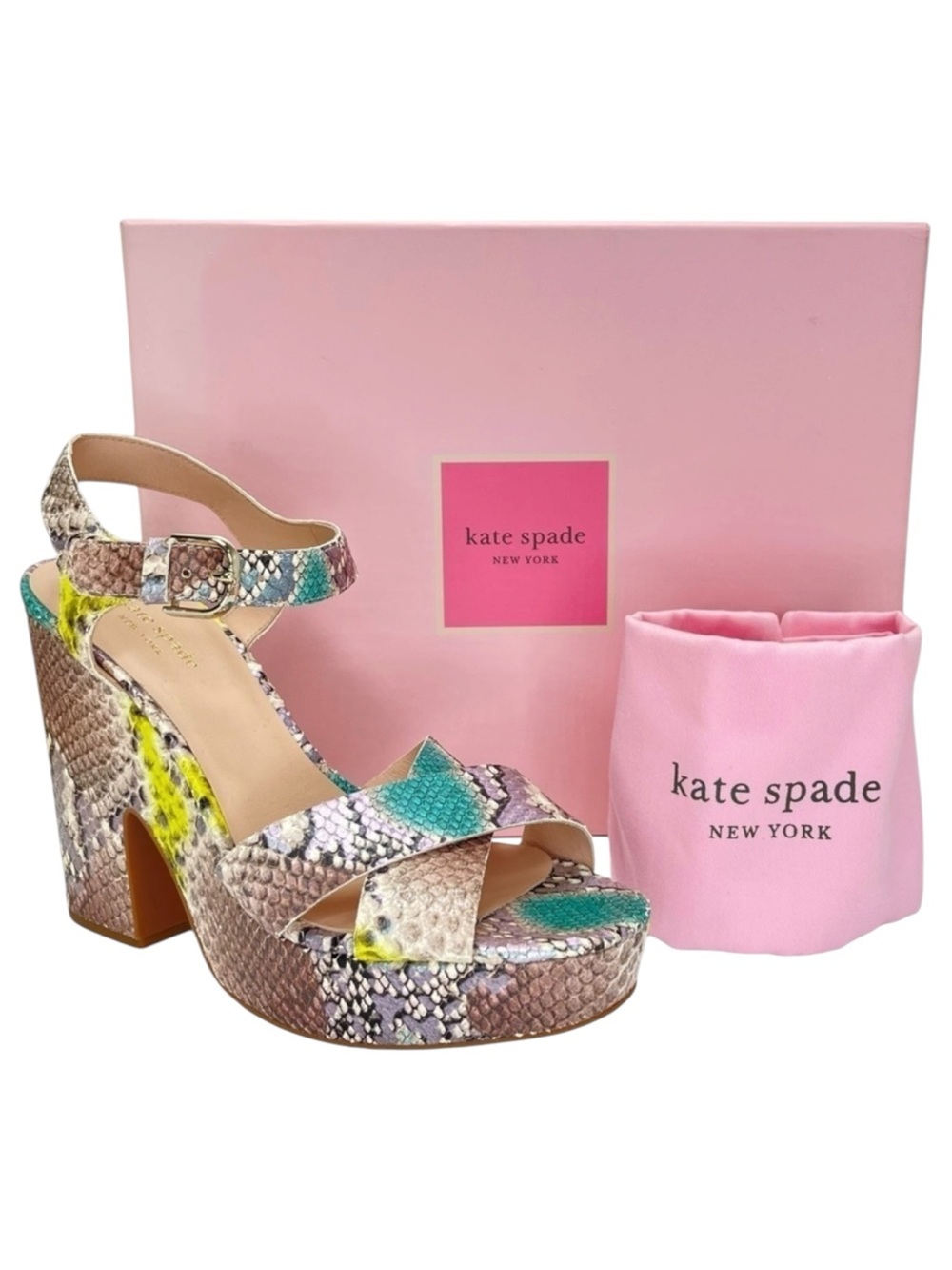 Kate Spade New York Womens Platform Sandals 10M Grace Lemon Sorbet Leather
